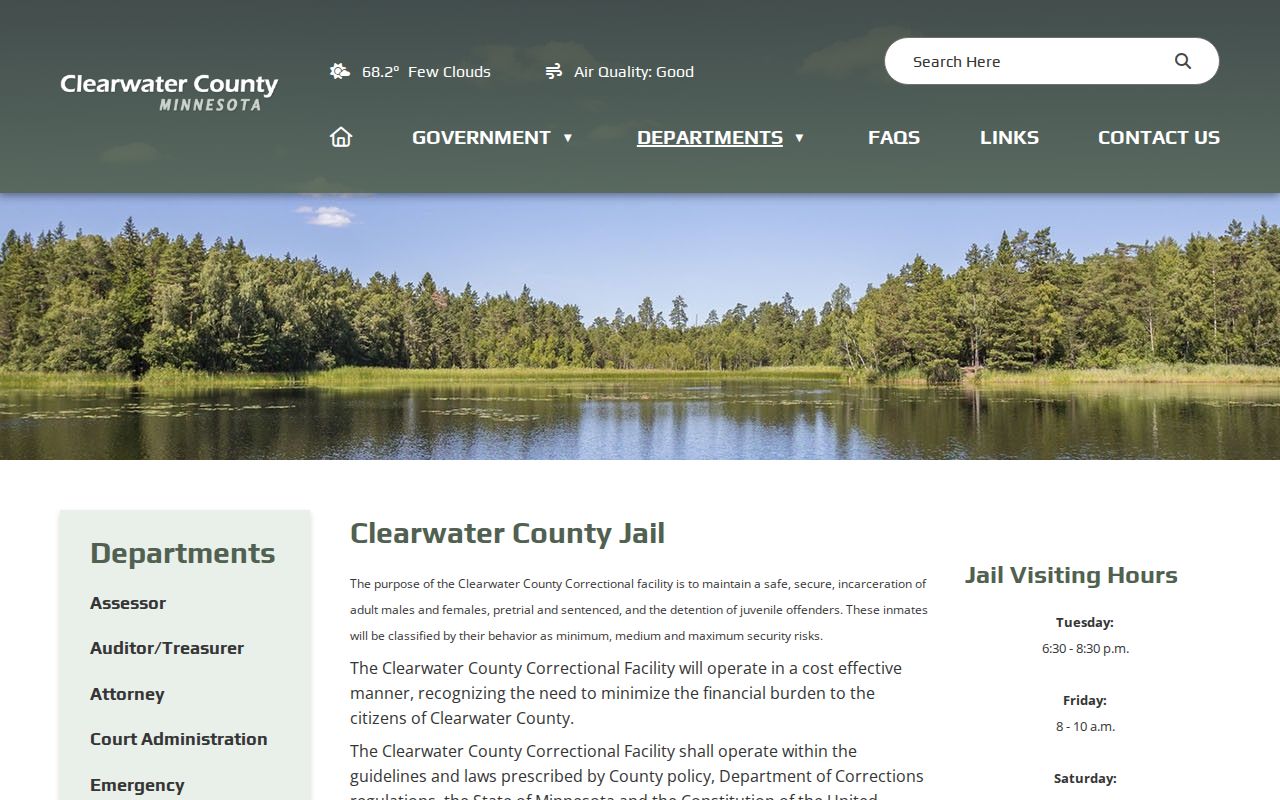 Clearwater County Jail release and facility information page