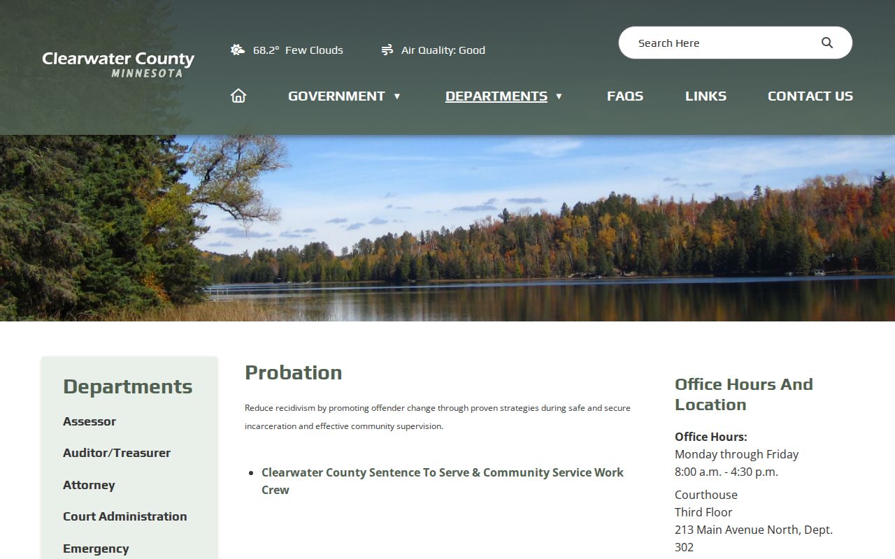 Clearwater County post-release supervision office information