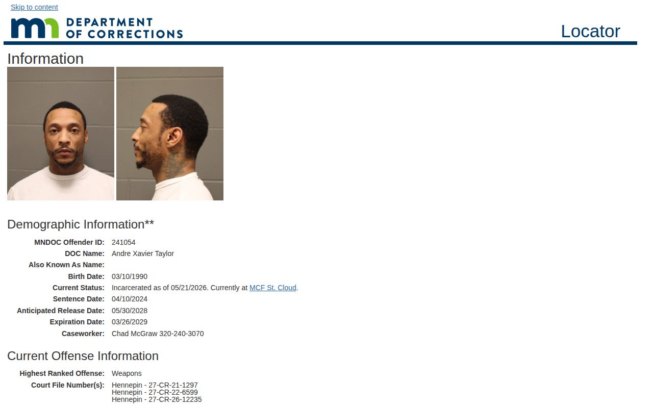 Clearwater County release date lookup example with Minnesota DOC anticipated release fields