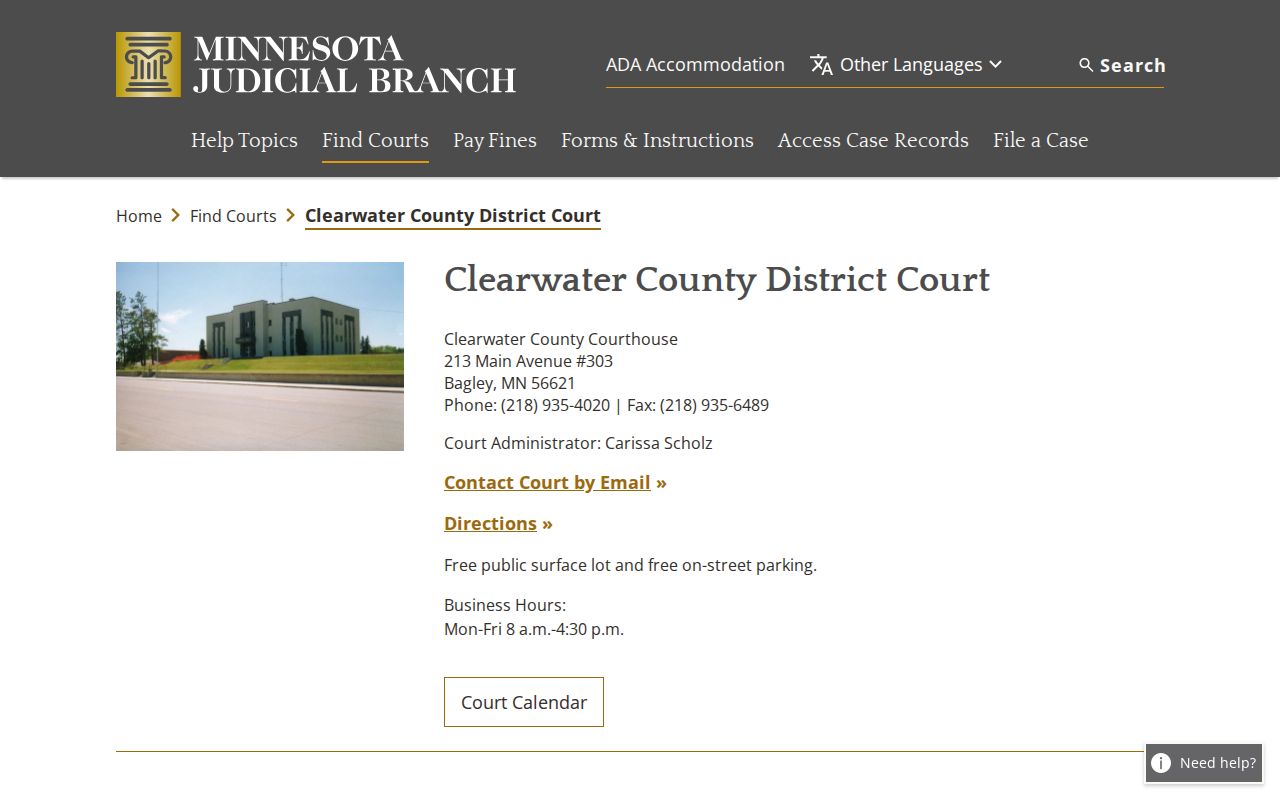 Clearwater County District Court source for release orders and case records
