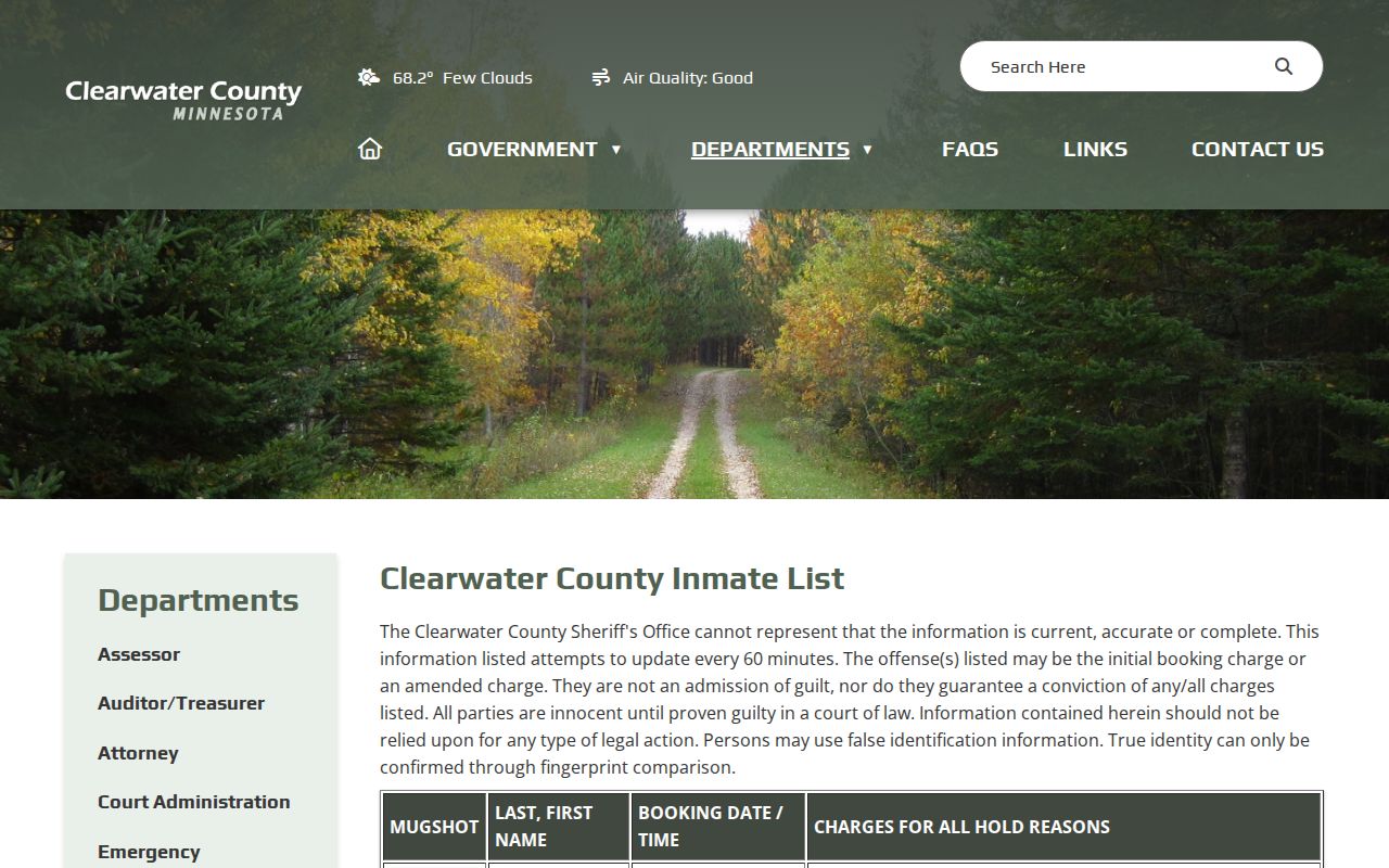 Clearwater County current roster used to distinguish custody from release records